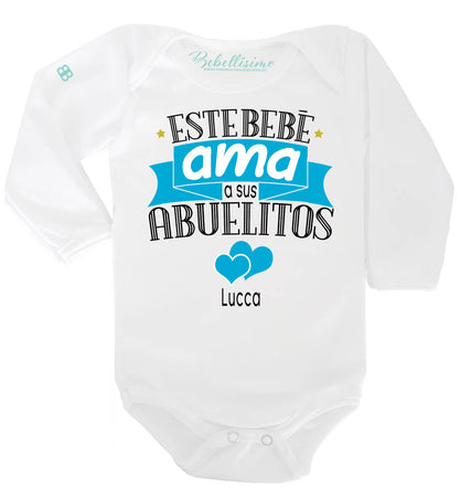 Pañalero Personalizado Día de los Abuelos Modelo "Este bebé ama a sus abuelitos" AZUL