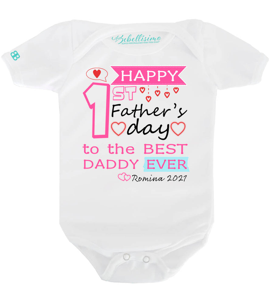 Pañalero Personalizado Día del Padre Modelo "Happy 1st Father's Day" Rosa