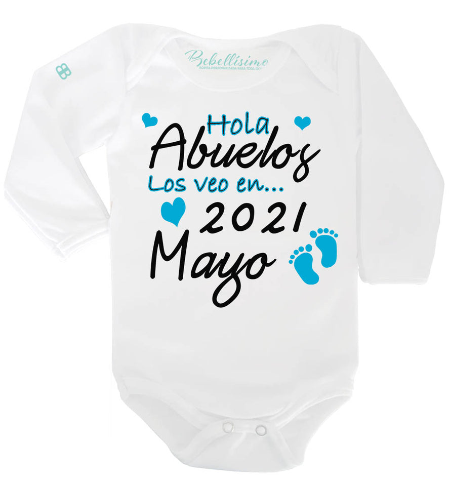 Pañalero Personalizado Noticia de Embarazo "Hola Abuelos los veo" AZUL