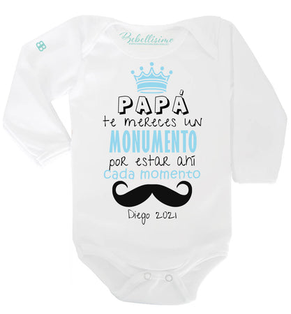 Pañalero Personalizado Día del Padre Modelo "Papá te mereces un monumento" AZUL