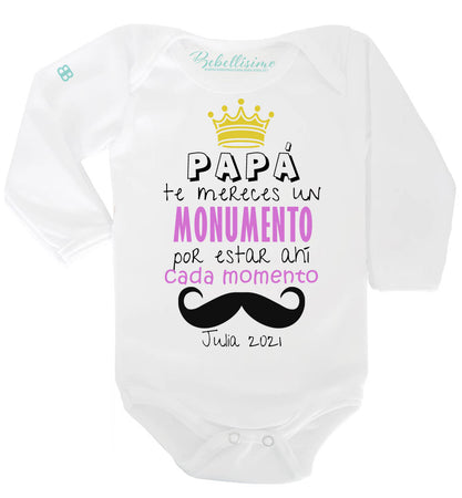 Pañalero Personalizado Día del Padre Modelo "Papá te mereces un monumento" ROSA