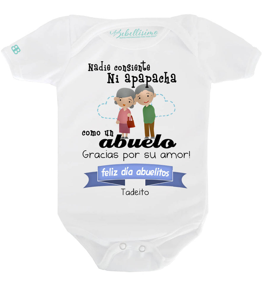 Pañalero Personalizado Día de los Abuelos Modelo "Nadie consiente ni apapacha como un abuelo" AZUL